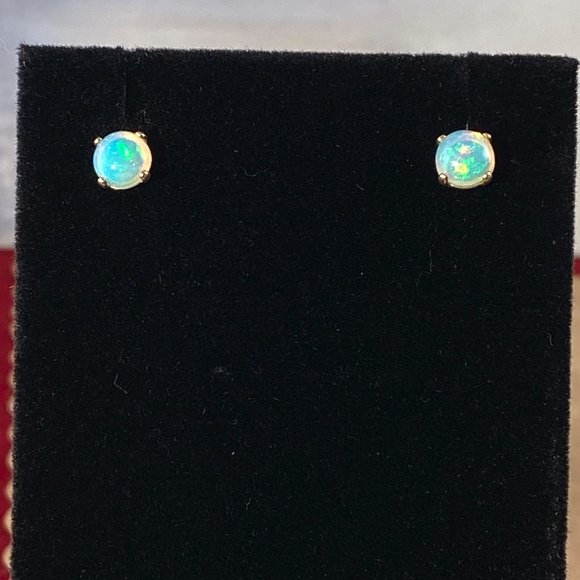 Vintage Exquisite 6MM Round Opal Cabochon Earrings - Picture 11 of 13